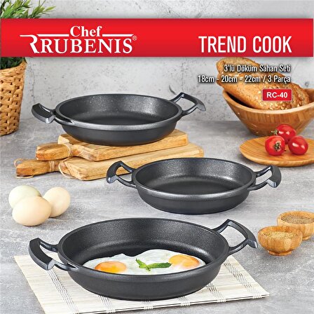 CHEF RUBENIS TREND COOK 3 LÜ DÖKÜM SAHAN SETİ 18CM-20CM-22CM SİYAH RC-40