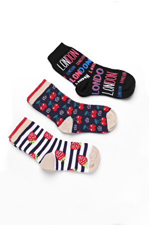 DoReMi Kız Çocuk 3'Lü Desenli Soket Çorap