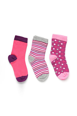 DoReMi Kız Çocuk 3'Lü Desenli Soket Çorap-302