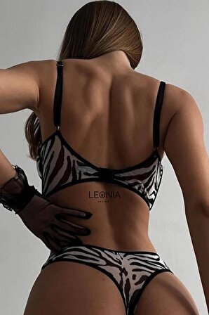 Siyah Beyaz Zebra Desenli Bralet Takım