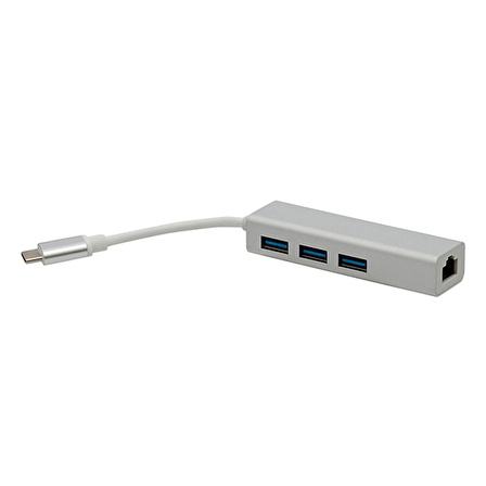 POWERMASTER PM-18229 USB TYPE-C 3.0 3 PORT HUB + GIGABIT ETHERNET ADAPTÖR