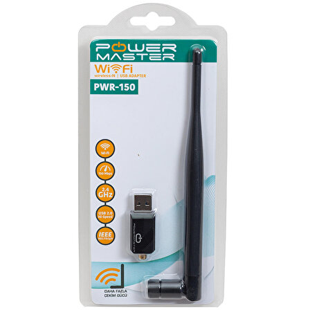 POWERMASTER PWR-150 150 MBPS 7601 İŞLEMCİLİ USB KABLOSUZ ANTENLİ WİFİ ADAPTÖR CDLİ