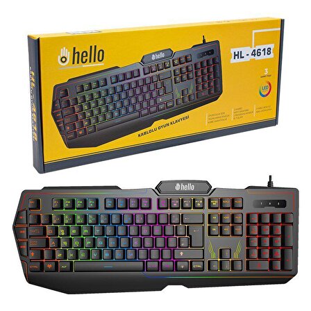Hello HL-4618 4 Makro Tuşlu 3 Renk Işıklı Kablolu Gaming Oyuncu Klavye