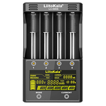 Liitokala LII-500S 4 Lü Pil Şarj Cihazı Aleti 26650 21700 18650 18350 20650 14500 AA AAA  Modellere Uyumludur