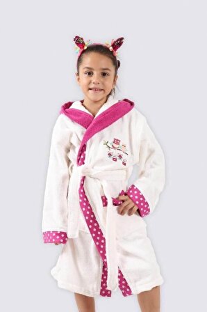 Ecocotton Little Bird Kız Çocuk Bornozu Krem Fuşya 7-8 Yaş