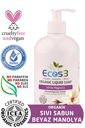 Ecos3 Organik Sıvı Sabun Beyaz Manolya (500 Ml)