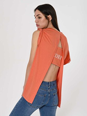 Şerit Detaylı T-Shirt   Oranj