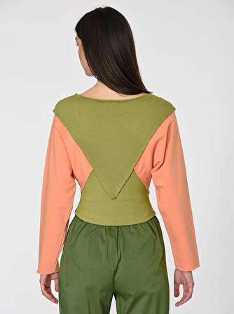 Desenli Kadın Sweatshirt Yeşil - Oranj