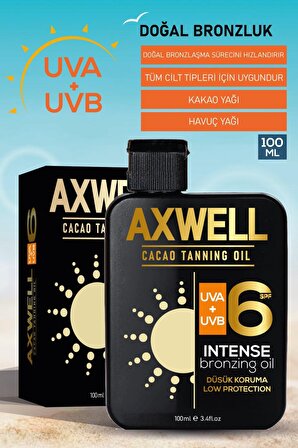 Axwell 6 Faktör Kakao Yağı Bronzlaştırıcı Yağ 100 ml
