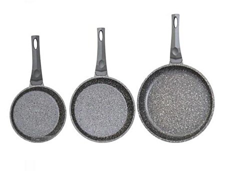 OMS 3255 Fry Pan Döküm Granit 3 Parça Tava Seti Siyah (20-24-28 cm)