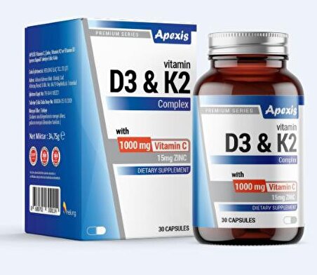 Apexis Vitamin D3/K2 Complex 1000 mg 30 Kapsül