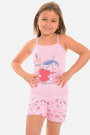 Little Frog Şortlu Kız Çocuk Pijama Takımı Kiraz