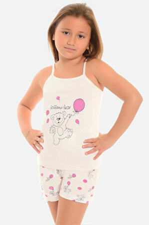 Little Frog Şortlu Kız Çocuk Pijama Takımı Balonlu Ayı