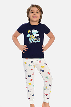 Little Frog Paça Bantlı Erkek Çocuk Pijama Takımı Eğlenceli Mikroplar