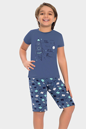 Little Frog Kapri Erkek Çocuk Pijama Takımı Uzaylı Kedicik