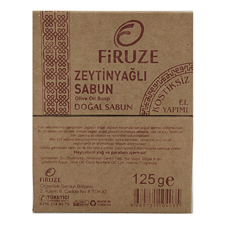 Firuze Zeytinyağlı Sabun 125gr Kostiksiz Doğal Sabun