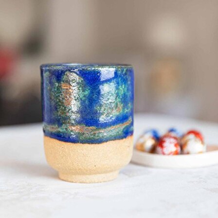 Mupot Renkli Şamutlu Stoneware Seramik El Yapımı Bardak Mug Kupa (Kulpsuz)