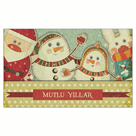 Yılbaşı Merry Christmas Aile Tasarım Kapı Önü ve Ev İçi Paspas 45x75 cm