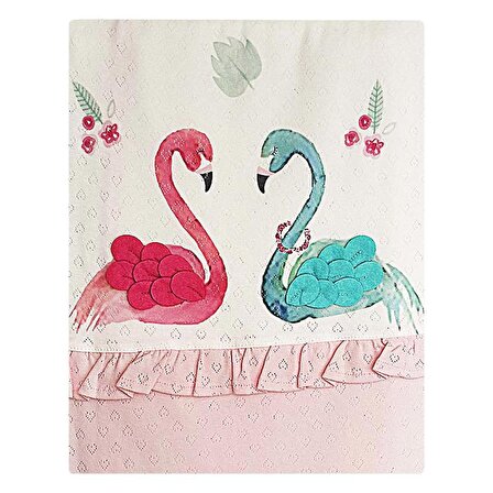 Bibeby Pamuklu Flamingo Desenli 85x90 cm Bebek Battaniyesi Pembe