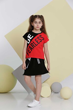 Kız Çocuk Etekli Takım Cepli Etek Basic Tshirt 8-12 Yaş