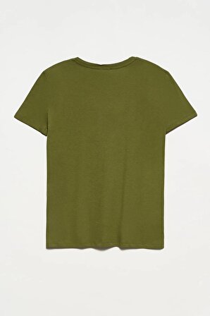 Dilvin V Yaka Basic T-shirt  Haki