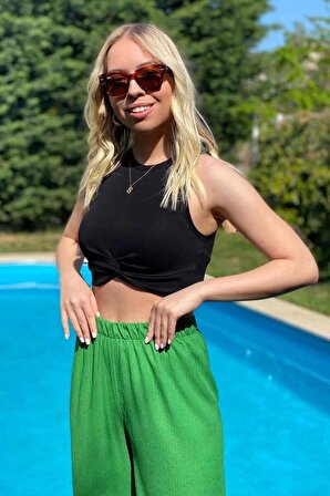 Dilvin Siyah Düğümlü Crop Top