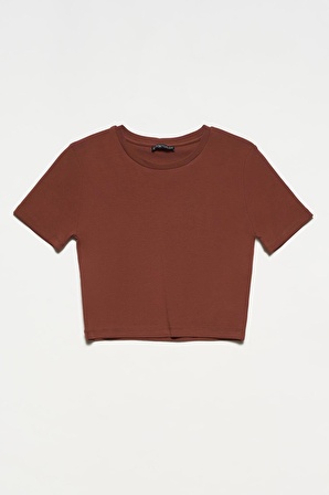 Dilvin Crop T-shirt Kahve