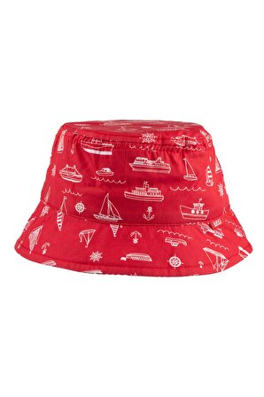 Kitti Erkek Çocuk Fötr Şapka Gemi Desenli Kırmızı