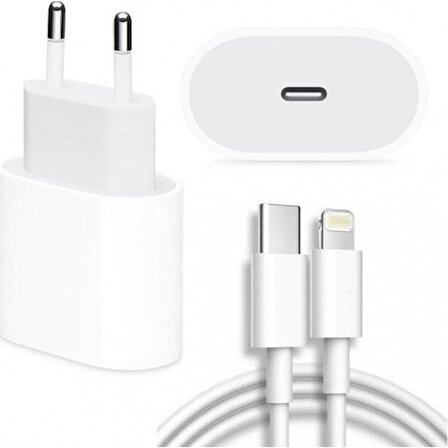 inovaxis Apple iPhone Uyumlu 20W Usb-C Güç Adaptörü + Usb-C Lightning Şarj Kablosu Seti 1 Metre