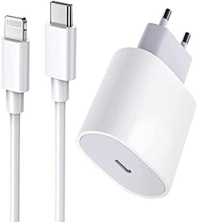 inovaxis Apple iPhone Uyumlu 20W Usb-C Güç Adaptörü + Usb-C Lightning Şarj Kablosu Seti 1 Metre