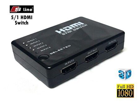 Powermaster 5 port HDMI Switch 5x1 Kumandalı Uyumlu