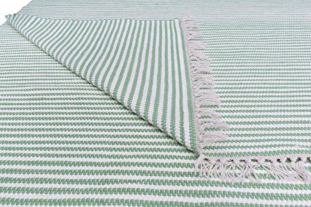 Kustulli Setenay El Dokuması Penye Kilim Yeşil/Beyaz 100x200 cm K0644 (S1/R14)