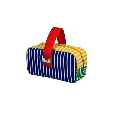 Serve Kilitli Çok Amaçlı Çanta - Çizgili Model Kalem Kutusu / Makyaj Çantası Mavi-Yeşil-Sarı