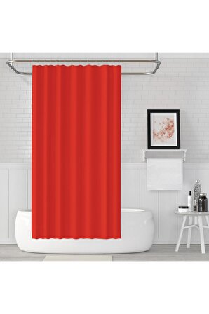 Kırmızı Renk Banyo Perdesi Yerli Üretim Duş Perdesi 12 Plastik C-halka Hediyeli Banyo Duş Perdesi