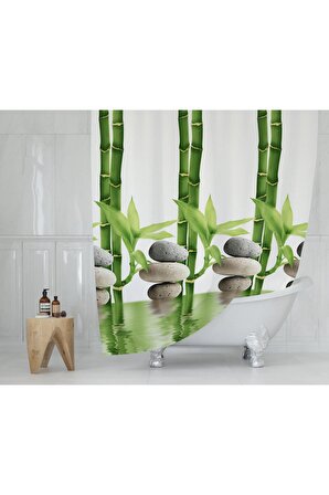 Polyester Kumaş Bamboo Desen Banyo Perdesi
