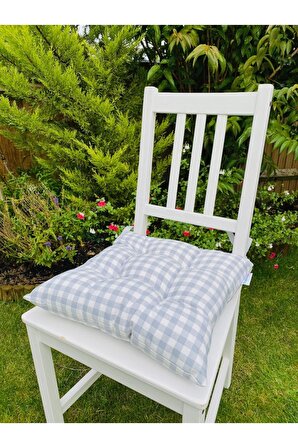 Ekose Gri Balkon Sandalyesi Minderi Pamuklu Kumaş Pofidik Elyaflı Sırt Sandalye Minderi 40x40 Cm