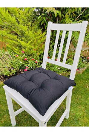 Siyah Sandalye Minderi, Pamuklu Kumaş Pofidik Kare Dekoratif Sandalye Sırt Minderi 40x40 Cm