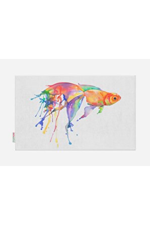 Balık Desenli 50x80 Dijital Baskılı Püsküllü Polyester Kaymaz Tabanlı Banyo Paspası