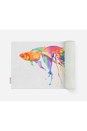 Balık Desenli 50x80 Dijital Baskılı Püsküllü Polyester Kaymaz Tabanlı Banyo Paspası