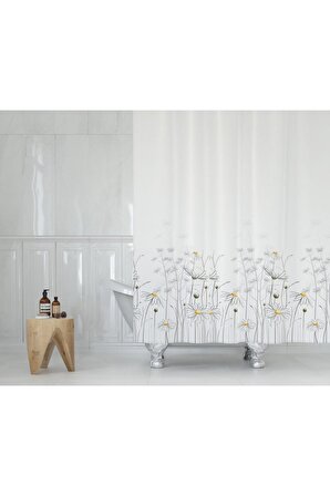 Banyo Perdesi Papatya Çiçek Desen Duş Perde Su Geçirmez Küvet Perde 180x200 Duş Perdesi 12 C-halkalı