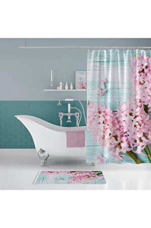 Pembe Orkide Desen Banyo Paspası, Dijital Baskılı Kaymaz Taban Banyo Paspası Ve Orkid Banyo Perdesi