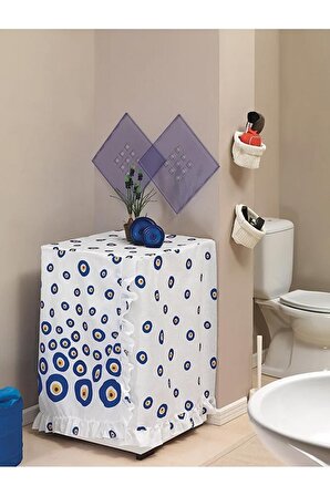Mavi Nazar Boncuklu Çamaşır Makinesi Örtüsü 60x60x90 cm Banyo Düzenleyici Aksesuar