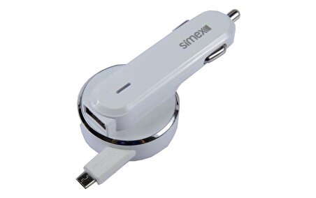 Simex Micro 3.1 mAh Makaralı USB' li Araç İçi Şarj Cihazı Beyaz SPA-01