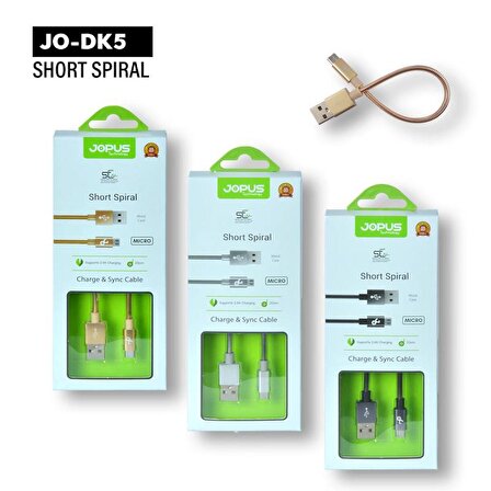 Jopus Short Spiral Micro Data ve Şarj Kısa Kablo Gümüş