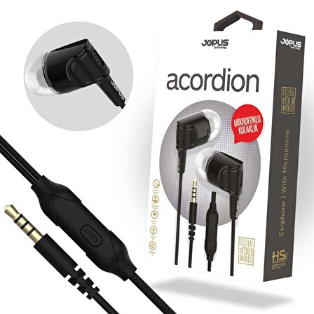 Jopus Mikrofonlu Kulaklık 3,5 Universal JO-K52 Acordion Siyah
