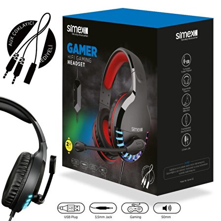Simex Universal Gamer Mikrofonlu Kulaklik Game-J2  Siyah Kirmizi