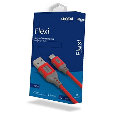 Simex Universal Micro Data Kablosu SPK-09 Flexi 1mt Kirmizi
