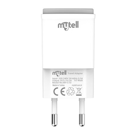 Mytell Micro Sarj Seti 12 watt 2000 mAh Thunder MY-C10 2in1 Xiaomi-Samsung-Huawei Uyumlu Beyaz Gri