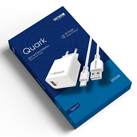 Simex Universal Type C Sarj Seti SPS-04 Quark 2in1  Qualcomm 3.0 18W Beyaz