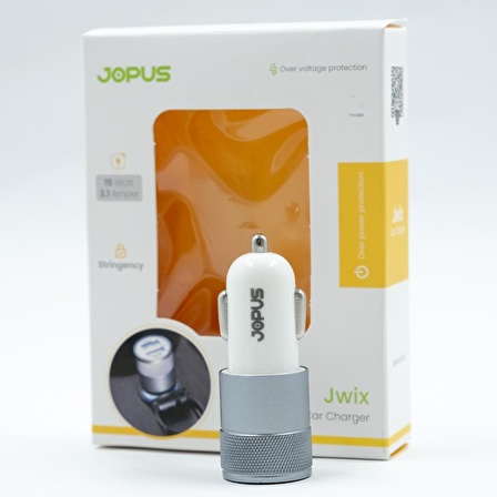 JOPUS Universal Araç Sarji JO-A6 Jwix Usb Baslik 3100 mAh Açik Gri